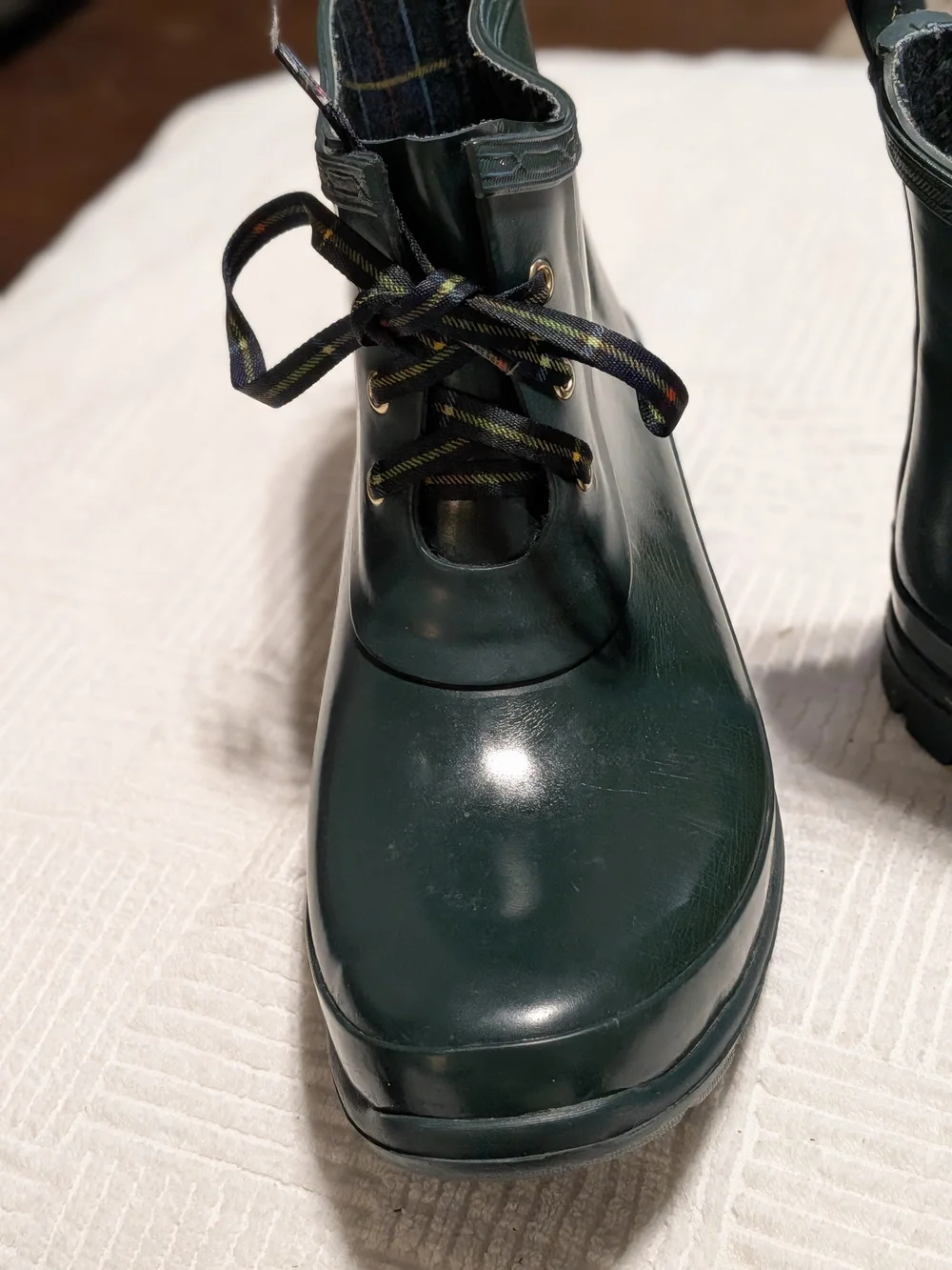 Charter Club Green Lace Up Ankle Rainboots Women's Size 10 Plaid PLEASE READ
